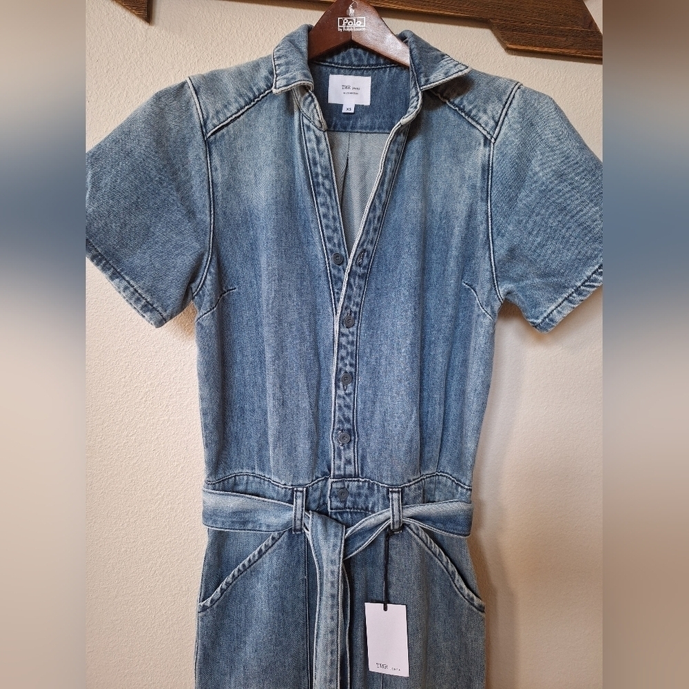NWT Tnr Jeans Women's Denim Jumpsuit Belted Pockets Size XS - Picture 5 of 10